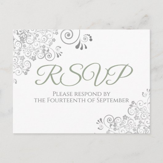 Silver Frills Simple Chic Sage Green Wedding RSVP Postkarte (Vorderseite)