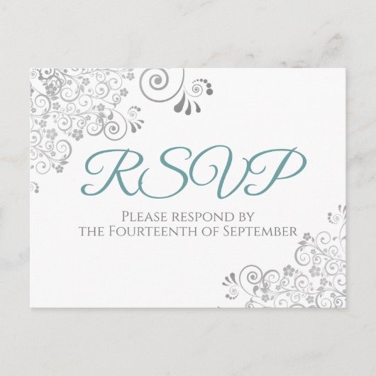 Silver Frills Simple Elegant Aquamarin Wedding RSV Postkarte (Vorderseite)