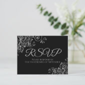 Silver Frills Simple Elegant Black Wedding RSVP Postkarte (Stehend Vorderseite)