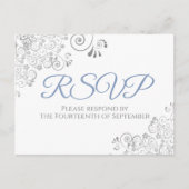 Silver Frills Simple Elegant Blue Wedding RSVP Postkarte (Vorderseite)