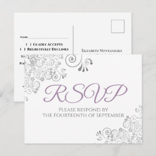 Silver Frills Simple Elegant Lila Wedding RSVP Postkarte