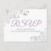 Silver Frills Simple Elegant Lila Wedding RSVP Postkarte (Vorderseite)