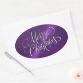 Silver Frohe Weihnachten Lila Embossed Look Ovaler Aufkleber (Umschlag)