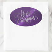 Silver Frohe Weihnachten Lila Embossed Look Ovaler Aufkleber (Tasche)
