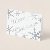 Silver Frohe Weihnachts-Script Snowflakes Folienkarte (Vorderseite)