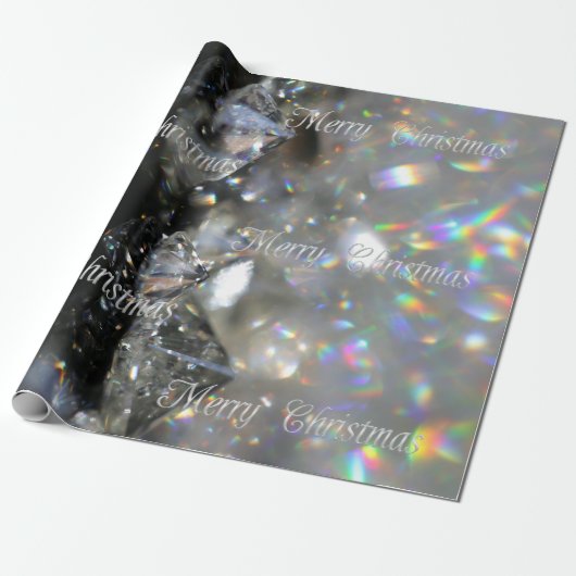 Silver Frohe Weihnachts Text Shiny Diamonds Black Geschenkpapier (Ungerollt)