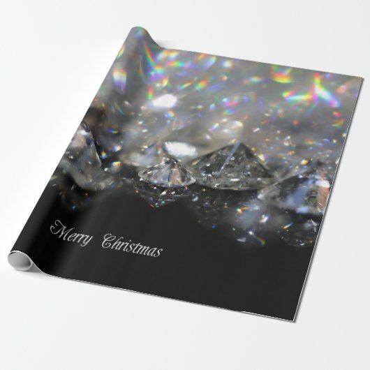 Silver Frohe Weihnachts Text Shiny Diamonds Black Geschenkpapier (Ungerollt)