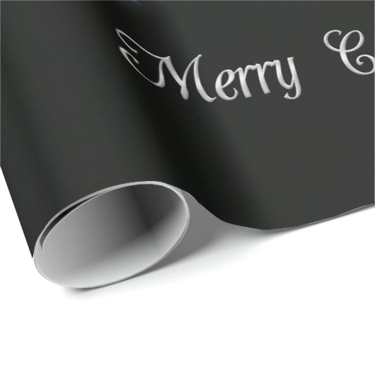 Silver Frohe Weihnachts Text Shiny Diamonds Black Geschenkpapier (Rolleneckpunkt)