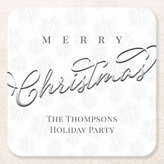 Silver Frohe Weihnachtsschrift Custom Rechteckiger Pappuntersetzer (Vorderseite)