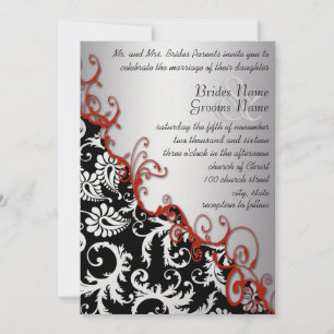Silver & Fuchsia Vintage Damask Romantic Swirl Einladung