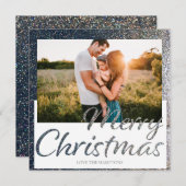 Silver Full Glitzer Square Foto Weihnachtskarte (Vorne/Hinten)