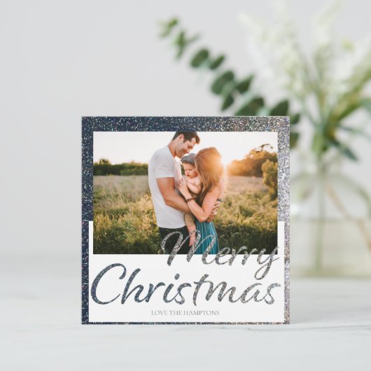 Silver Full Glitzer Square Foto Weihnachtskarte (Stehend Vorderseite)
