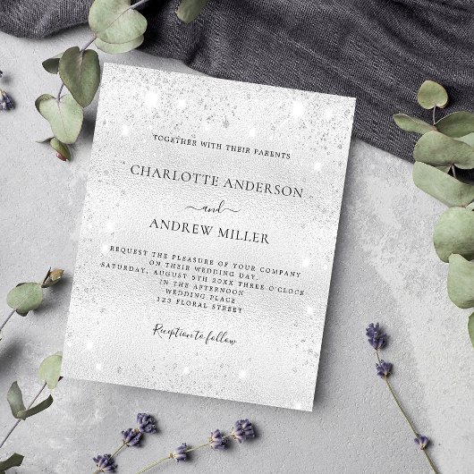 Silver funkel moderne Budget Hochzeit Einladung Flyer