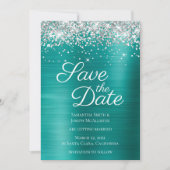 Silver Funkelnd Glitzer Aqua Aquamarin Ombre Foil Save The Date (Vorderseite)