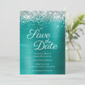 Silver Funkelnd Glitzer Aqua Aquamarin Ombre Foil Save The Date (Stehend Vorderseite)