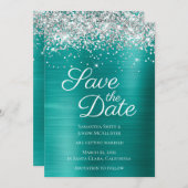 Silver Funkelnd Glitzer Aqua Aquamarin Ombre Foil Save The Date (Vorne/Hinten)