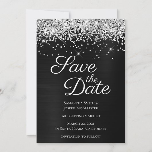 Silver Funkelnd Glitzer Black Ombre Foil Save The Date (Vorderseite)