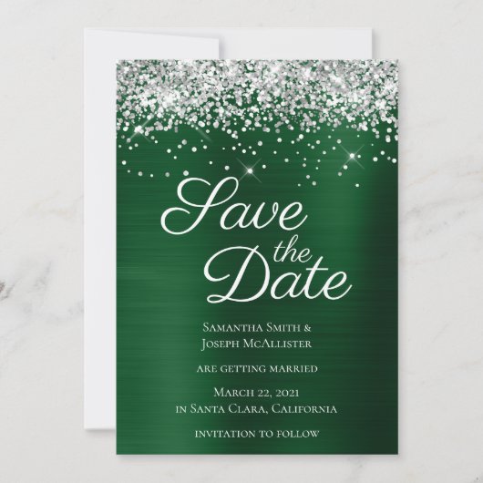 Silver Funkelnd Glitzer Dunkle grüne Ombre Foil Save The Date (Vorderseite)