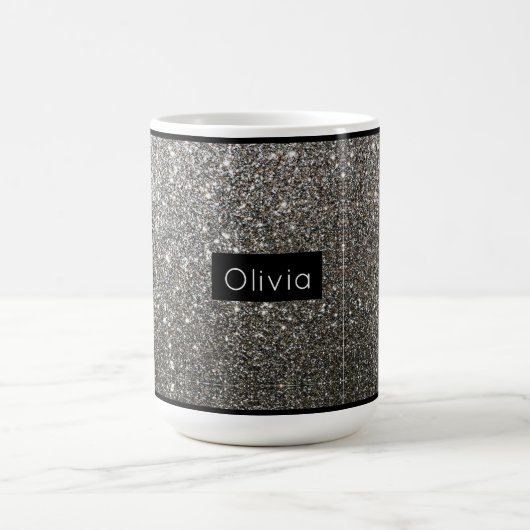 Silver Funkelnd Glitzer mit Personalisiertem Namen Kaffeetasse (Mittel)