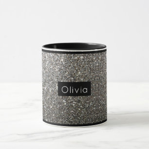 Silver Funkelnd Glitzer mit Personalisiertem Namen Tasse