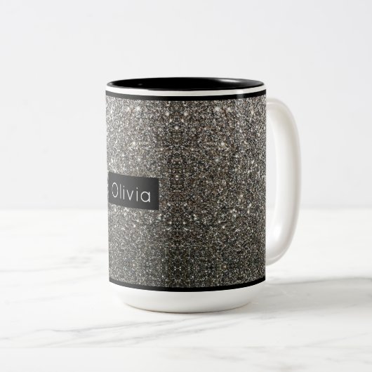 Silver Funkelnd Glitzer mit Personalisiertem Namen Zweifarbige Tasse (VorderseiteRechts)