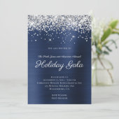 Silver Funkelnd Glitzer Navy Blue Foil Holiday Einladung (Stehend Vorderseite)