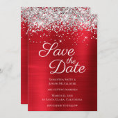Silver Funkelnd Glitzer Red Ombre Foil Save The Date (Vorne/Hinten)