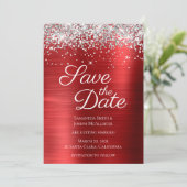 Silver Funkelnd Glitzer Ruby Red Ombre Foil Save The Date (Stehend Vorderseite)