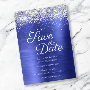 Silver Funkelnd Glitzer Sapphire Blue Ombre Foil Save The Date