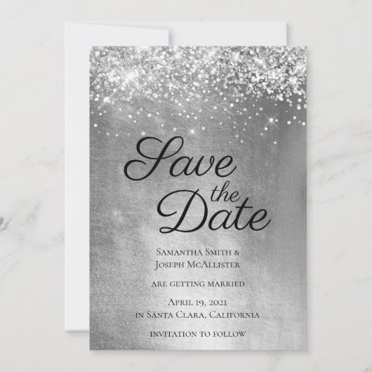 Silver Funkelnd Glitzer und Shiny Ombre Foil Save The Date (Vorderseite)