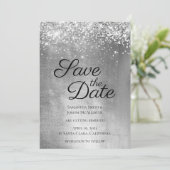 Silver Funkelnd Glitzer und Shiny Ombre Foil Save The Date (Stehend Vorderseite)