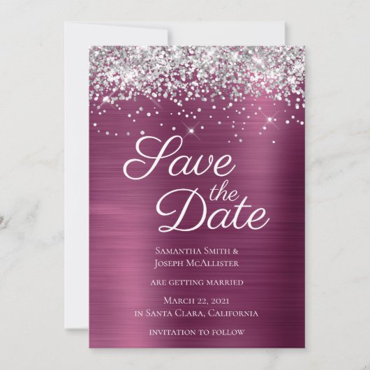 Silver Funkelnd Glitzer Wine Ombre Fossilien Save The Date (Vorderseite)
