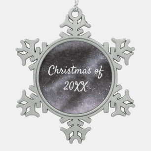 Silver Galaxy Sparkle Abstrakt Personalisiert Schneeflocken Zinn-Ornament