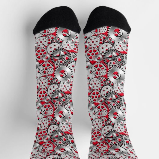 Silver Gears auf Red Steampunk Engineering Gearhea Socken (Oben)