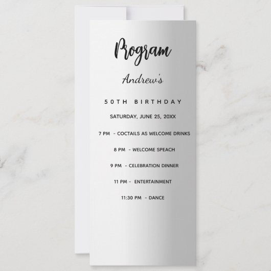 Silver Geburtstag Programm Dinner Menü Karte (Vorderseite)