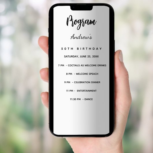 Silver Geburtstag Programm Dinner Menü Karte