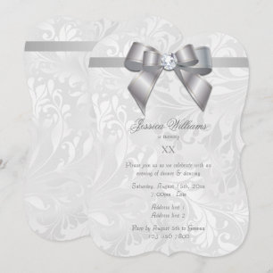 Silver Gem Bow, Ribbon & Damask Geburtstagsparty Einladung