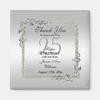 Silver Gem & Glitzer 25. Geburtstagsparty Magnet