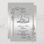 Silver Gem & Glitzer 25. Hochzeitstag Einladung (Vorne/Hinten)