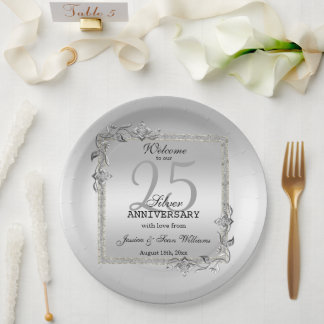 Silver Gem & Glitzer 25. Hochzeitstag Pappteller