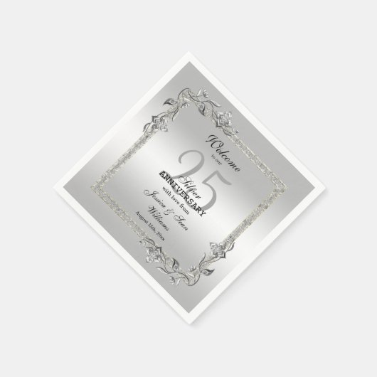 Silver Gem & Glitzer 25. Hochzeitstag Serviette (Ecke)