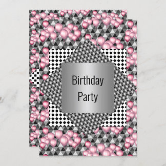 Silver Gemustert Pink Ballon All Occassion PARTY Einladung