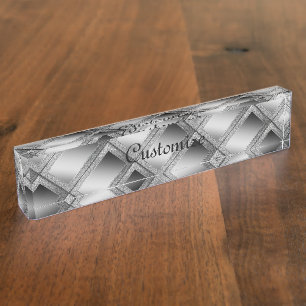 Silver Geometric Abstrakt Namensplakette