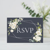 Silver Geometric Blue White Floral No Menu UAWG RSVP Karte (Stehend Vorderseite)