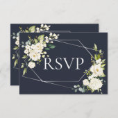 Silver Geometric Blue White Floral No Menu UAWG RSVP Karte (Vorne/Hinten)