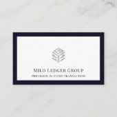 Silver Geometric Logo Navy Blue Border Visitenkarte (Vorderseite)