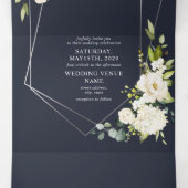 Silver Geometric Navy White Floral Wedding Dreifach Gefaltete Einladung (Innenseite Mitte)