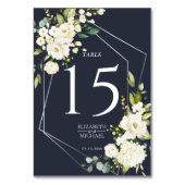 Silver Geometric Navy White Floral Wedding Tischnummer (Rückseite)