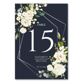 Silver Geometric Navy White Floral Wedding Tischnummer