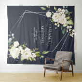 Silver Geometric Navy White Floral Wedding Wandteppich (Beispiel (Horizontal))